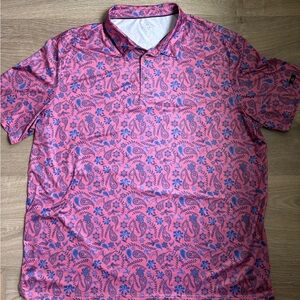 Men's Obla Pink and Blue Paisley Golf Polo Shirt, Size 3XL